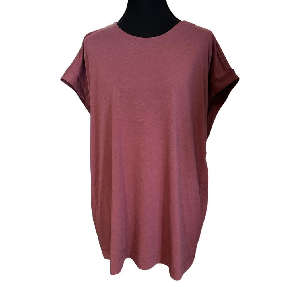 Athleta Shirt Womens XL Pink Modal Spandex Sleeveless Loose Scoop Neck Back Slit